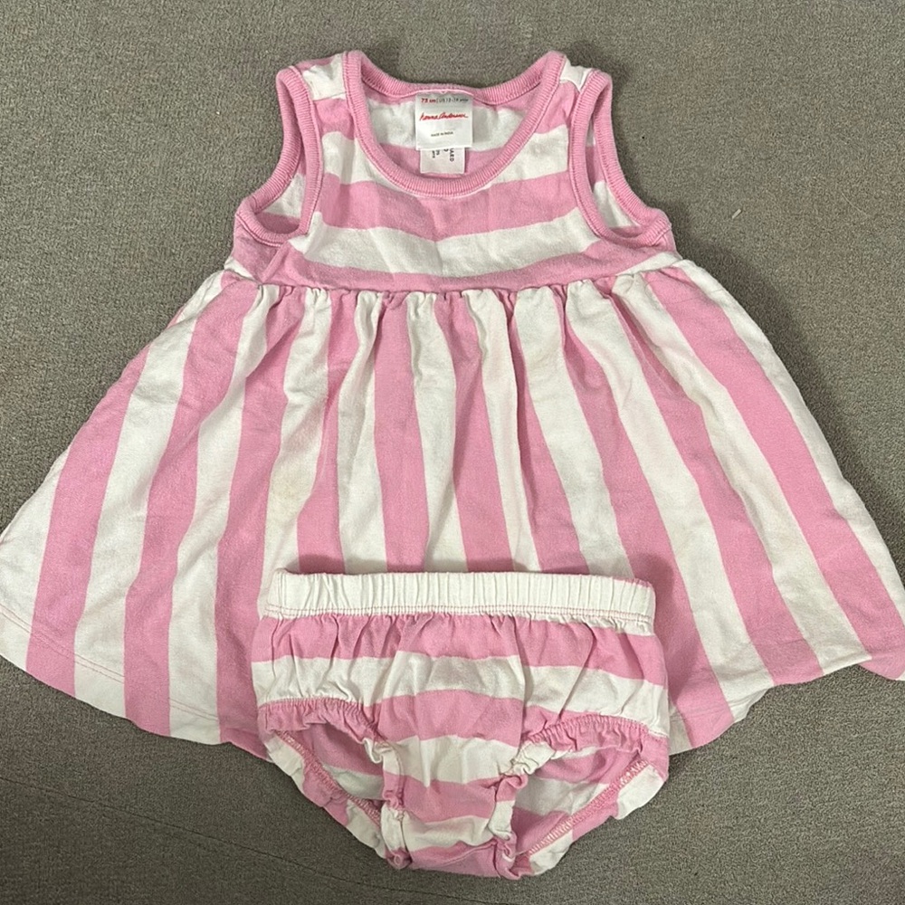 Hanna Andersson Pink and White Striped Toddler (12-18mo) Dress Set
